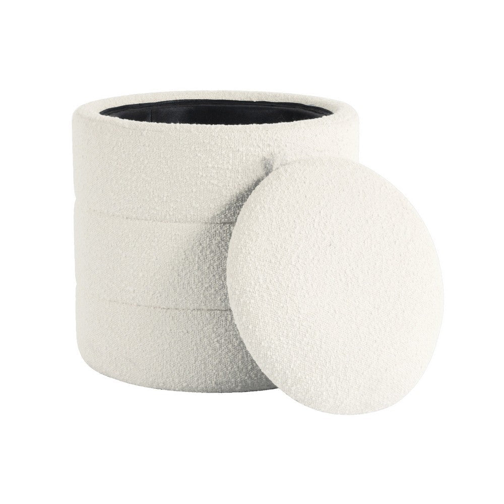 Pero Storage Ottoman | 18’’ Round Removable Lid | White Boucle Fabric