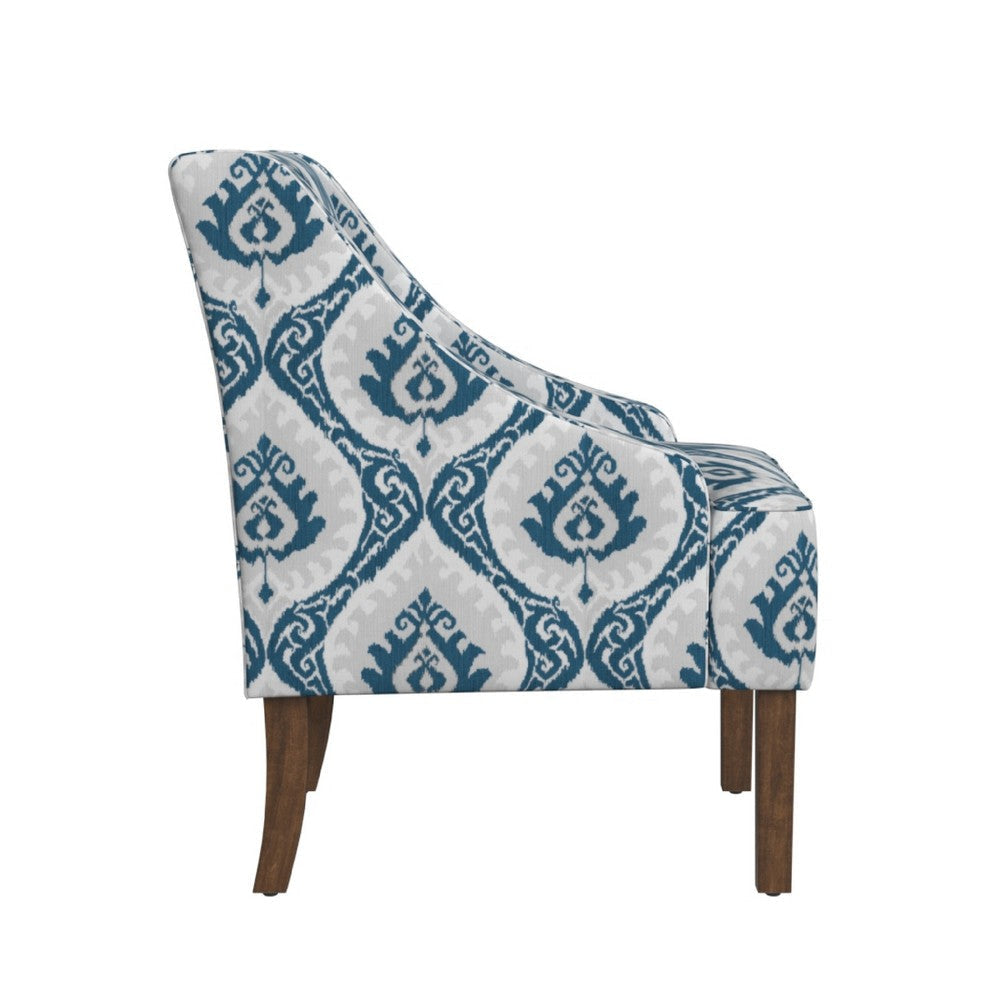 Yolu Accent Chair | Ikat Medallion Print | Blue and White Polyester BM334106