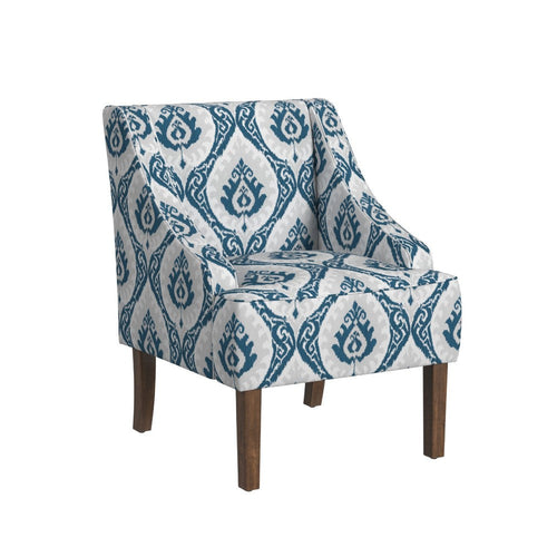 Yolu Accent Chair | Ikat Medallion Print | Blue and White Polyester