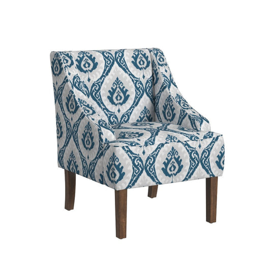 Yolu Accent Chair | Ikat Medallion Print | Blue and White Polyester