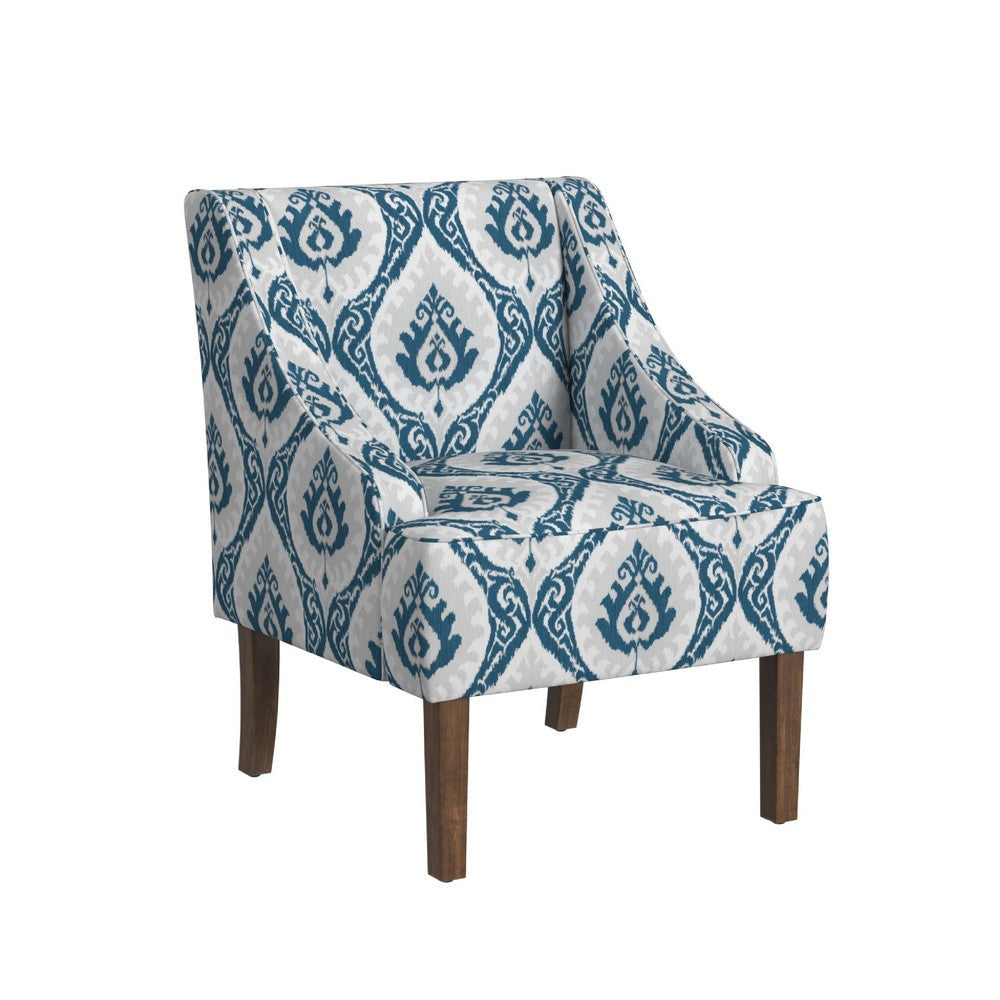 Yolu Accent Chair | Ikat Medallion Print | Blue and White Polyester