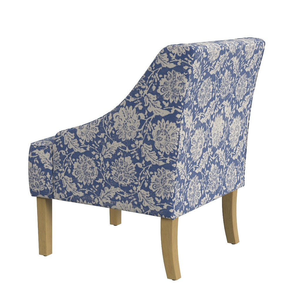 Yolu Accent Chair | Classic Floral Print | Blue and White Polyester BM334107