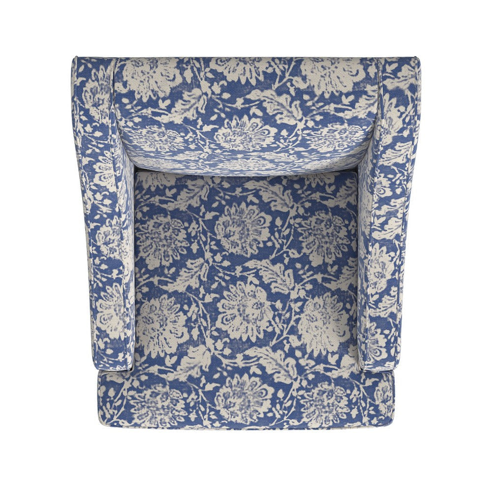 Yolu Accent Chair | Classic Floral Print | Blue and White Polyester BM334107