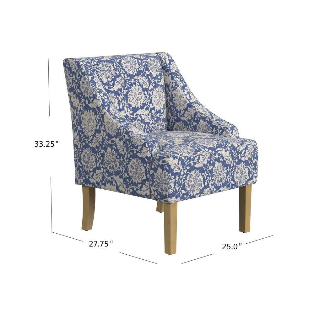 Yolu Accent Chair | Classic Floral Print | Blue and White Polyester BM334107