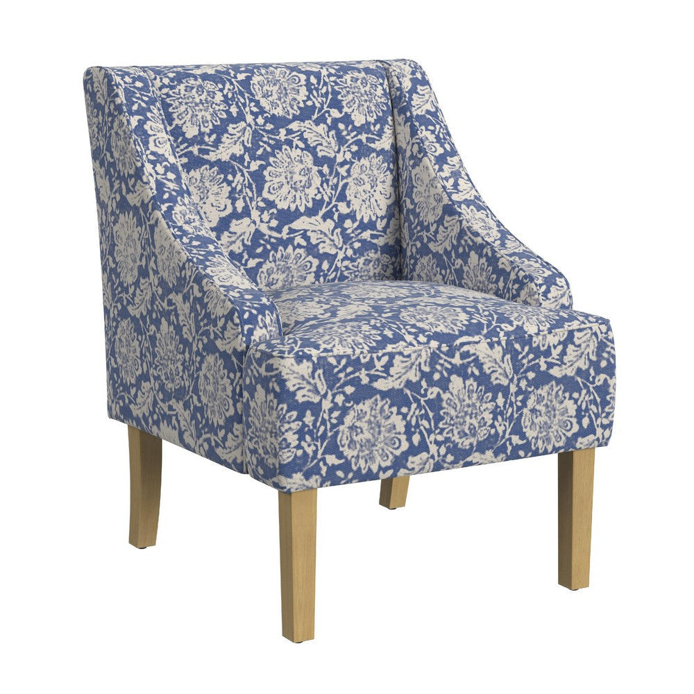 Yolu Accent Chair | Classic Floral Print | Blue and White Polyester