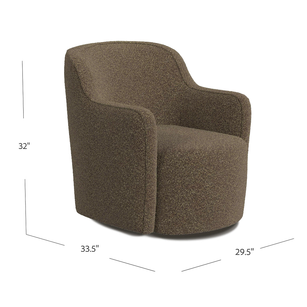 Kopi Swivel Accent Club Chair | Dark Brown Boucle | Curved Backrest