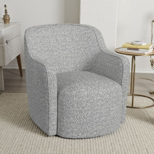 Kopi Swivel Accent Club Chair | Cream n Gray Boucle | Curved Backrest