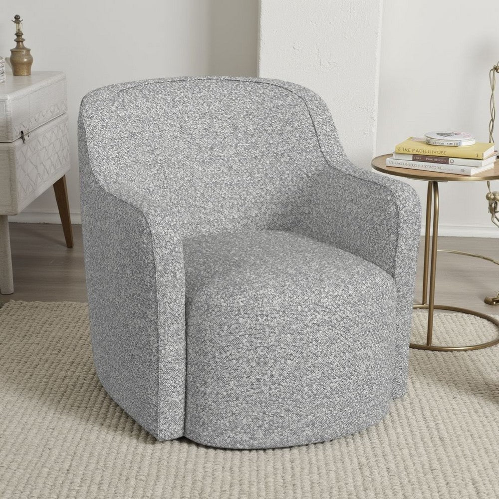 Kopi Swivel Accent Club Chair | Cream n Gray Boucle | Curved Backrest