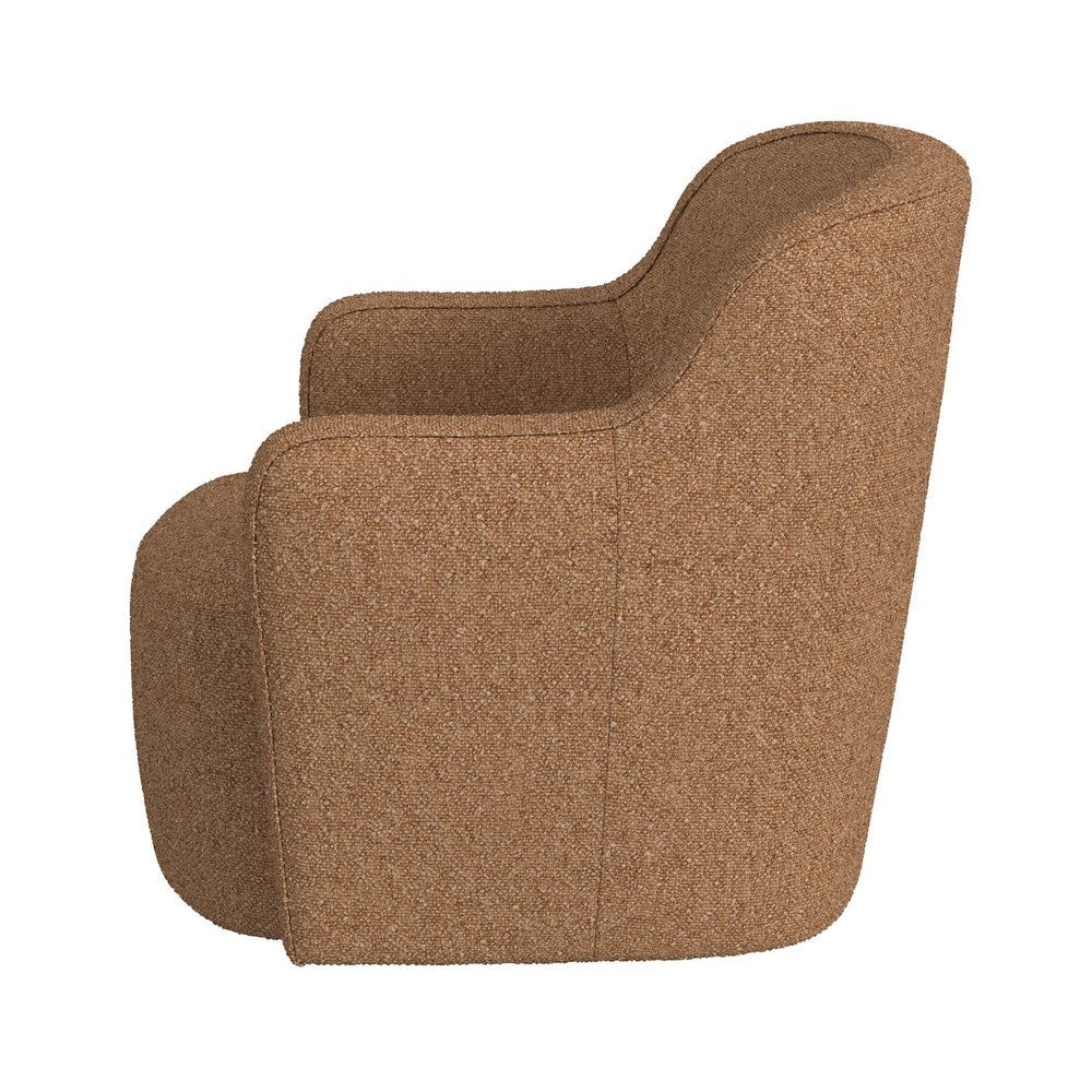 Kopi Swivel Accent Club Chair | Light Tan Brown Boucle Curved Backrest