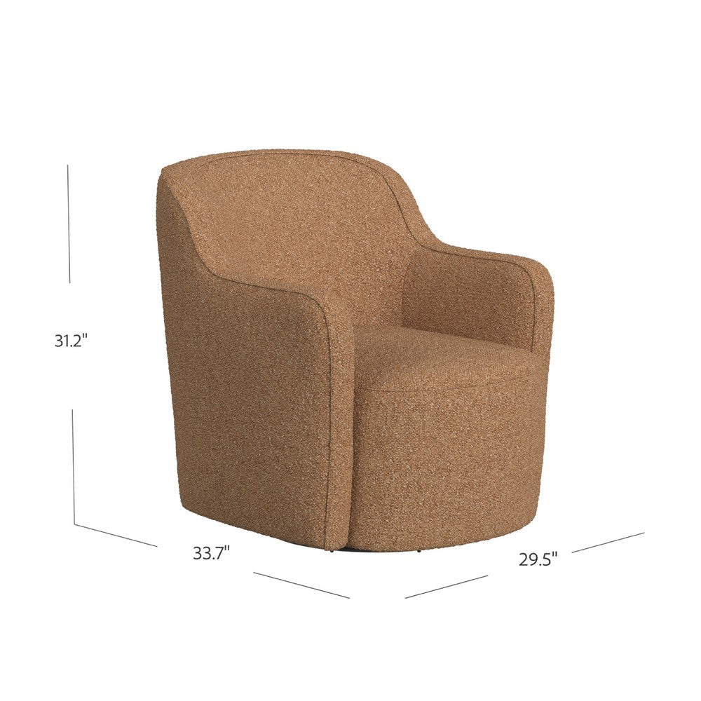 Kopi Swivel Accent Club Chair | Light Tan Brown Boucle Curved Backrest