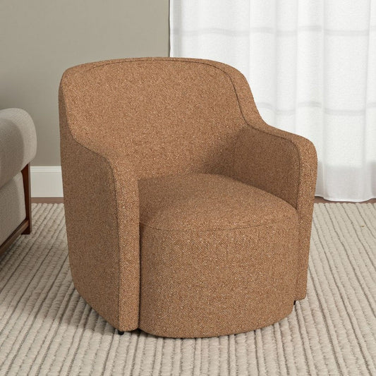 Kopi Swivel Accent Club Chair | Light Tan Brown Boucle Curved Backrest
