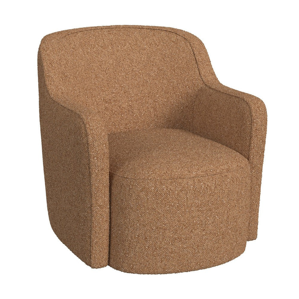 Kopi Swivel Accent Club Chair | Light Tan Brown Boucle Curved Backrest