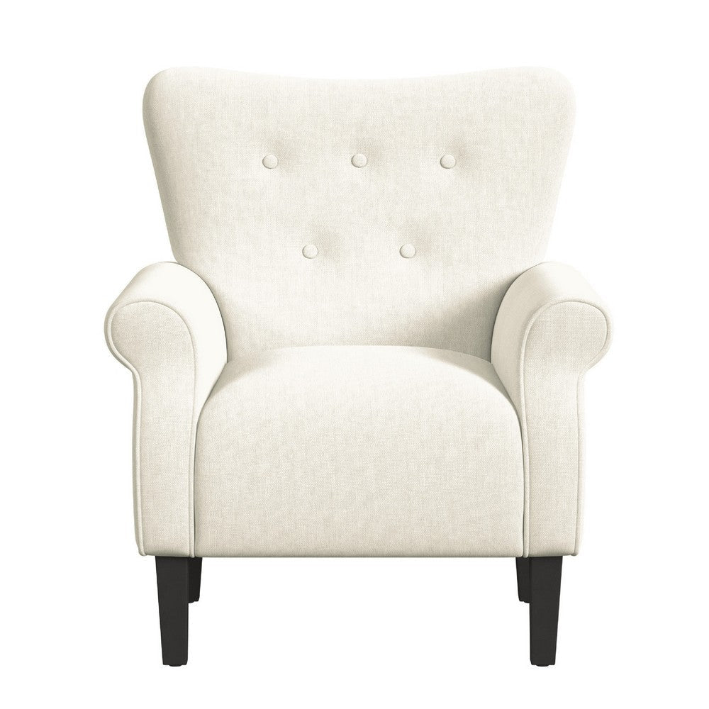 Mowo Accent Armchair | Classic Button Tufted Back | White Woven Fabric