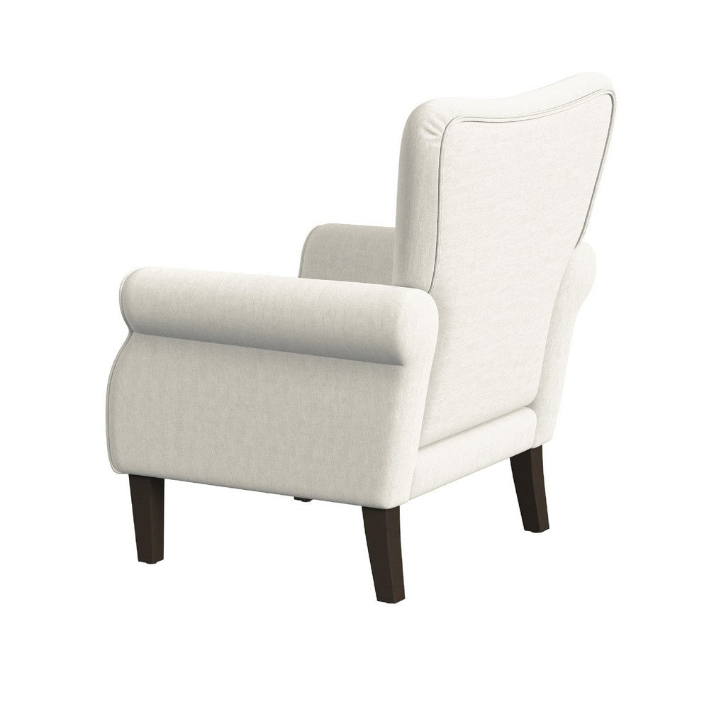 Mowo Accent Armchair | Classic Button Tufted Back | White Woven Fabric
