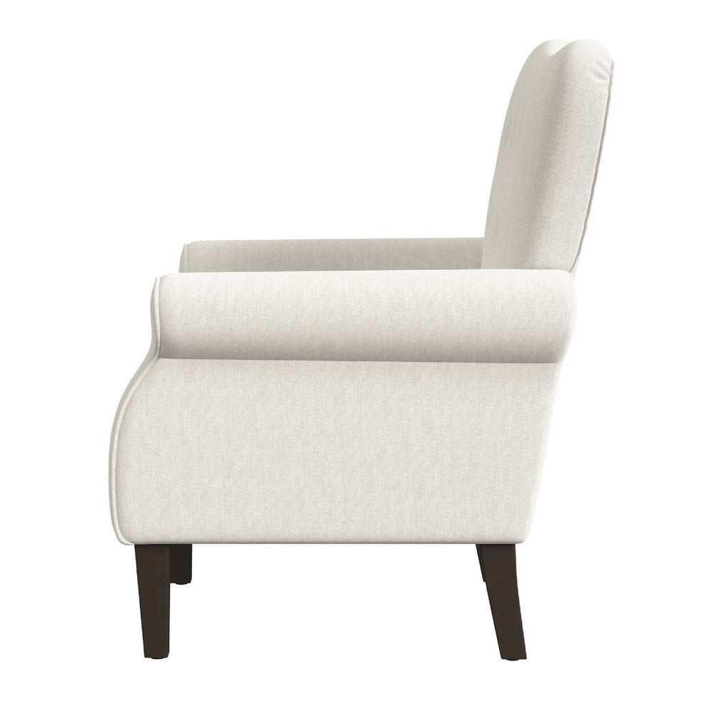 Mowo Accent Armchair | Classic Button Tufted Back | White Woven Fabric