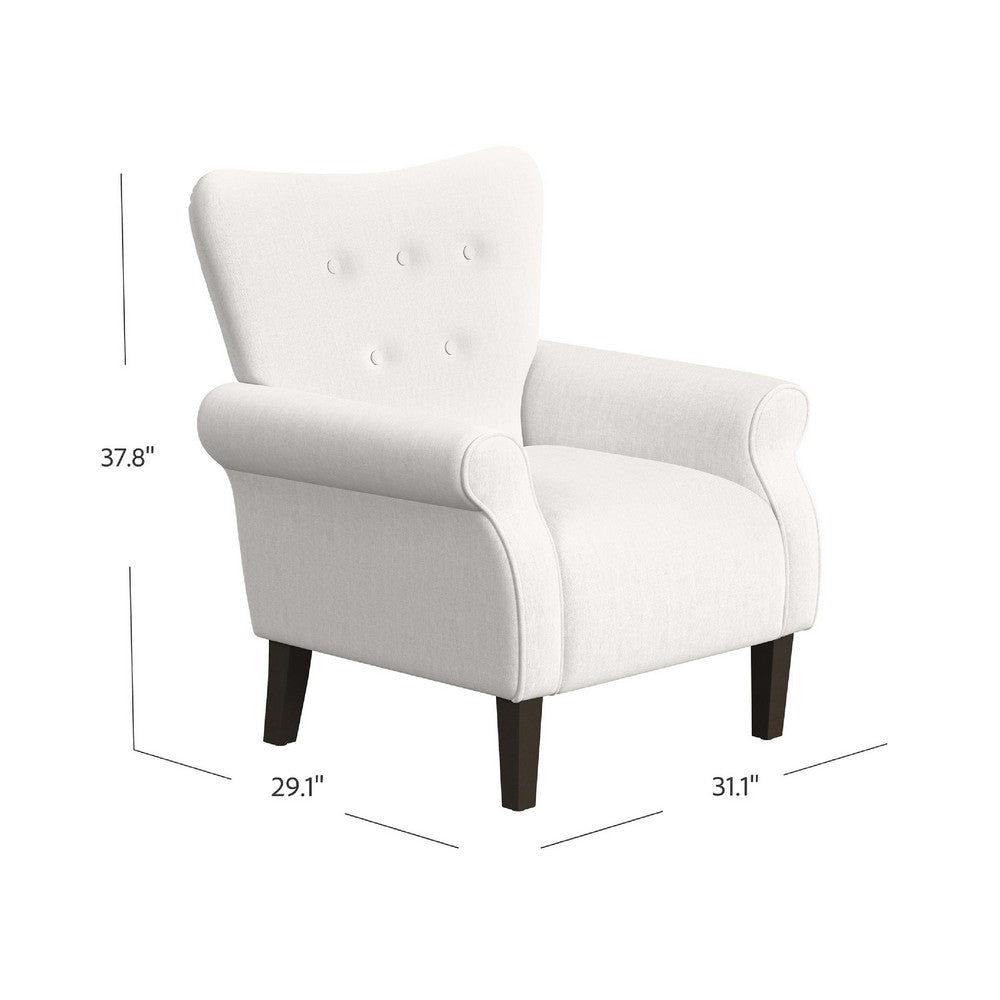 Mowo Accent Armchair | Classic Button Tufted Back | White Woven Fabric