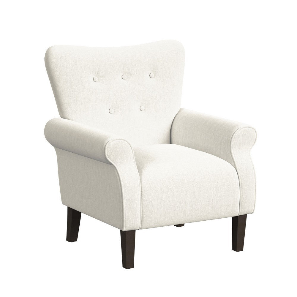 Mowo Accent Armchair | Classic Button Tufted Back | White Woven Fabric