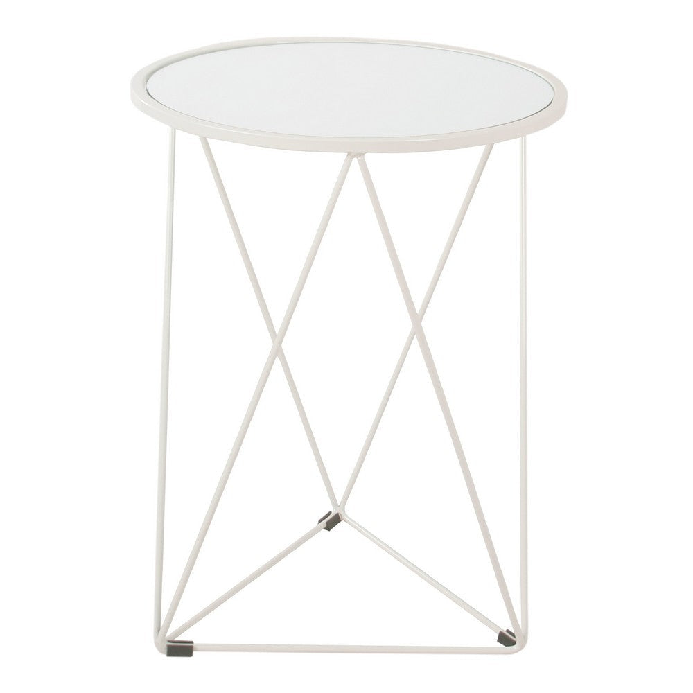 Accent Table | 18" | Round Mirror Top and Open White Metal Base