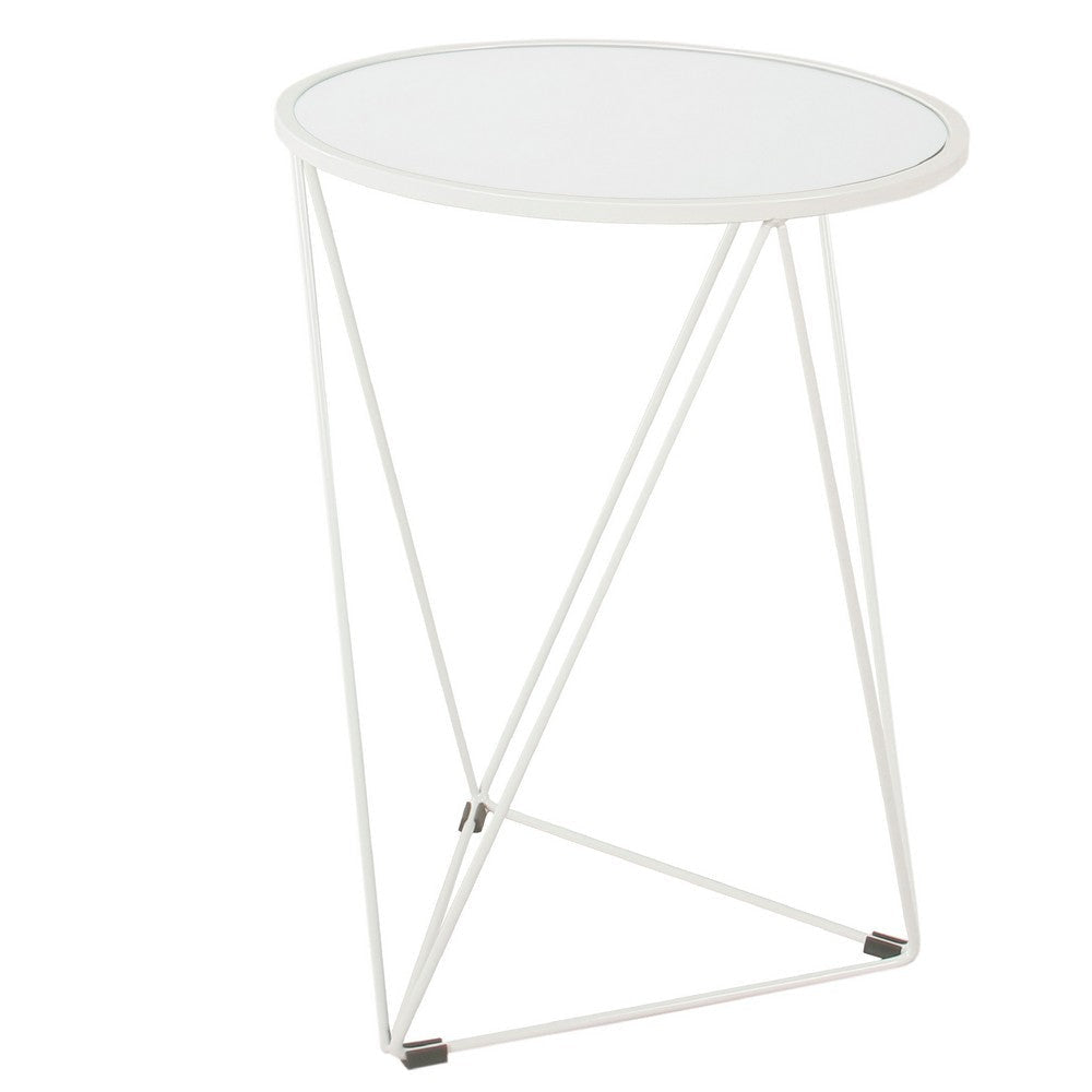 Accent Table | 18’’ | Round Mirror Top and Open White Metal Base BM334114