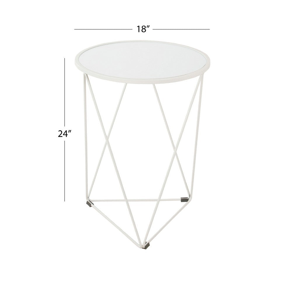 Accent Table | 18’’ | Round Mirror Top and Open White Metal Base BM334114