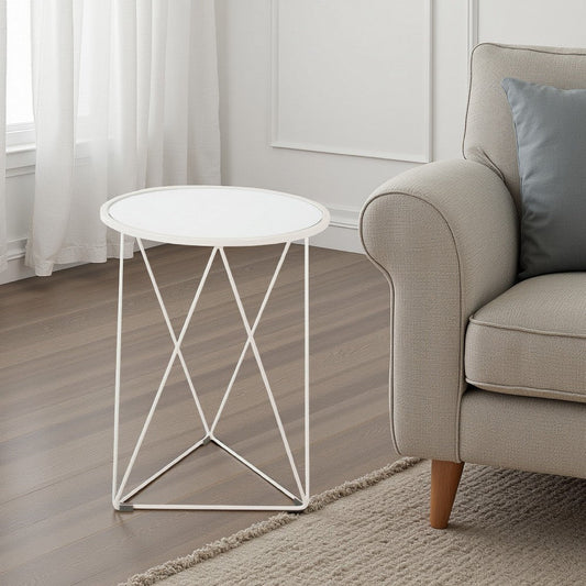 Accent Table | 18" | Round Mirror Top and Open White Metal Base