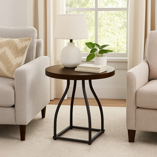 Tior Accent Table | 20" Round Wood Laminate Top | Black Metal Base