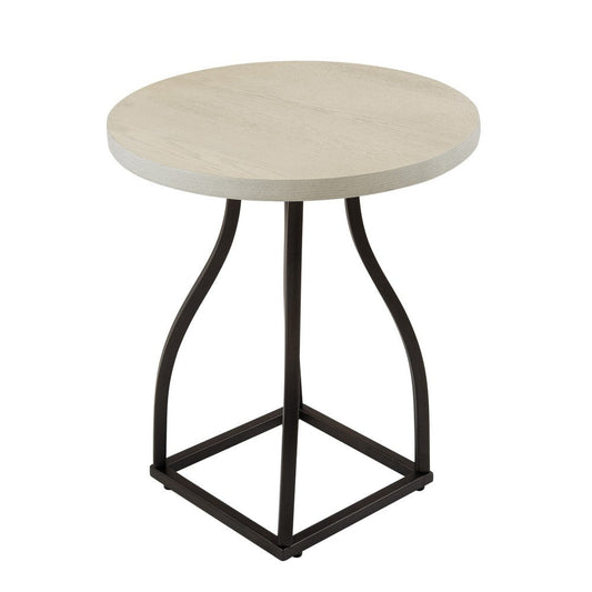 Tior Accent Table | 20" Round Wood White Top | Open Black Metal Base