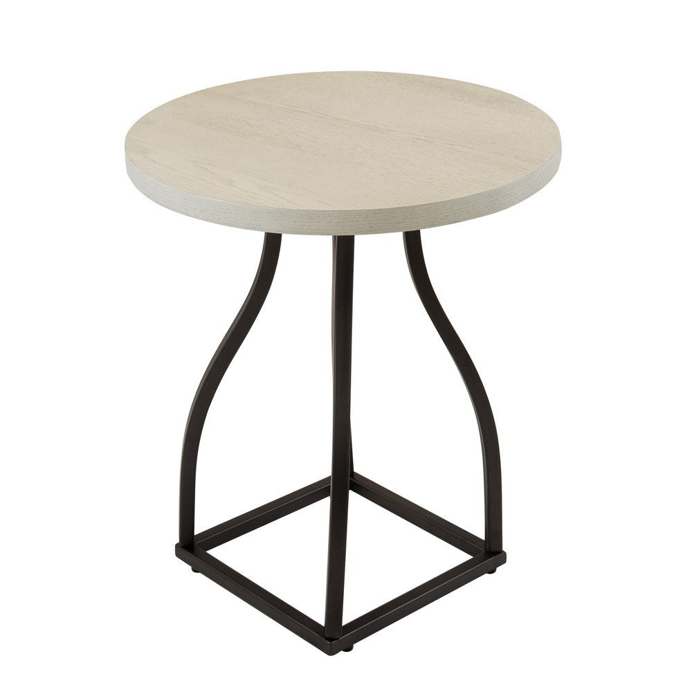 Tior Accent Table | 20" Round Wood White Top | Open Black Metal Base