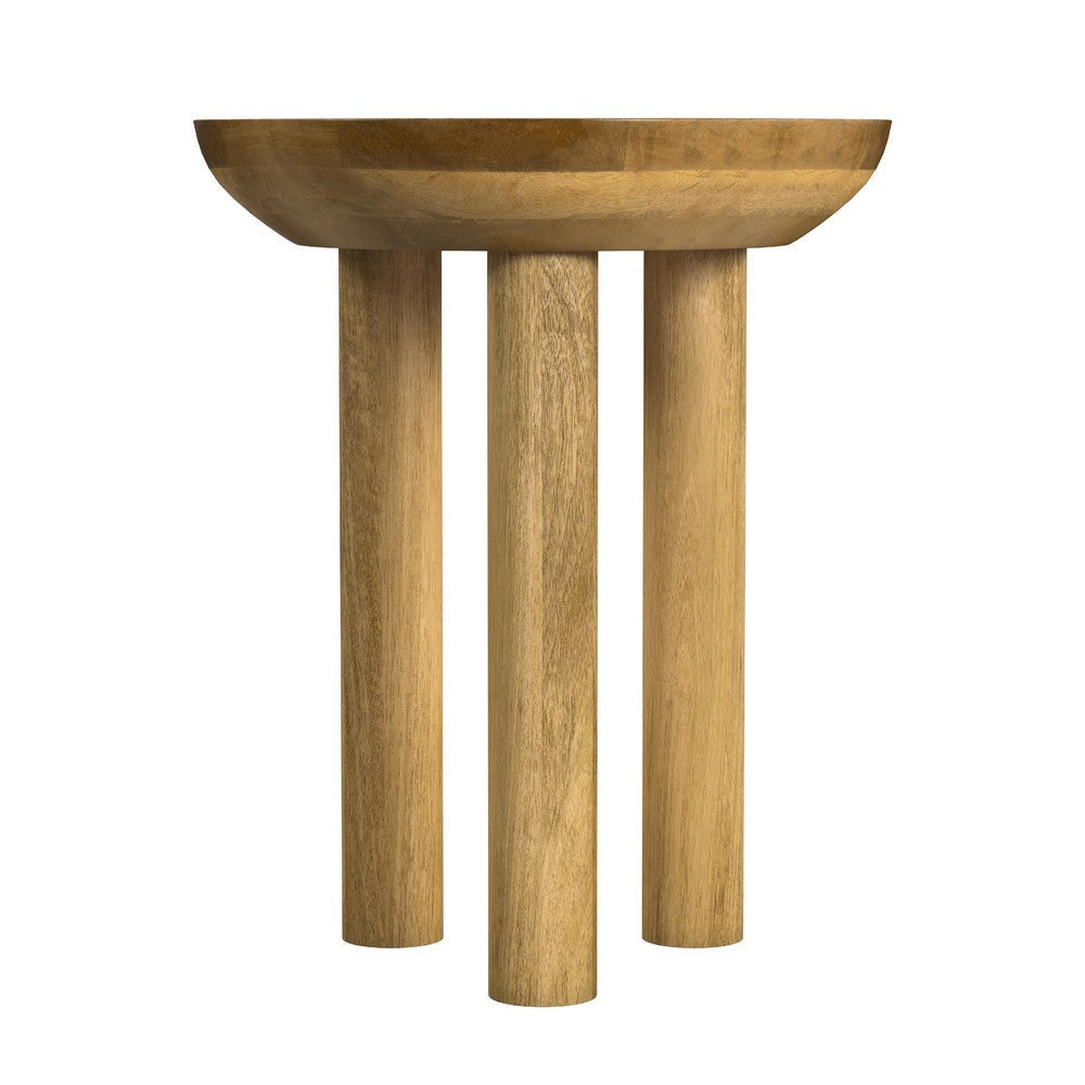 Yiro Side Table | 18’’ Brown Mango Wood Top | Three-Legged Design