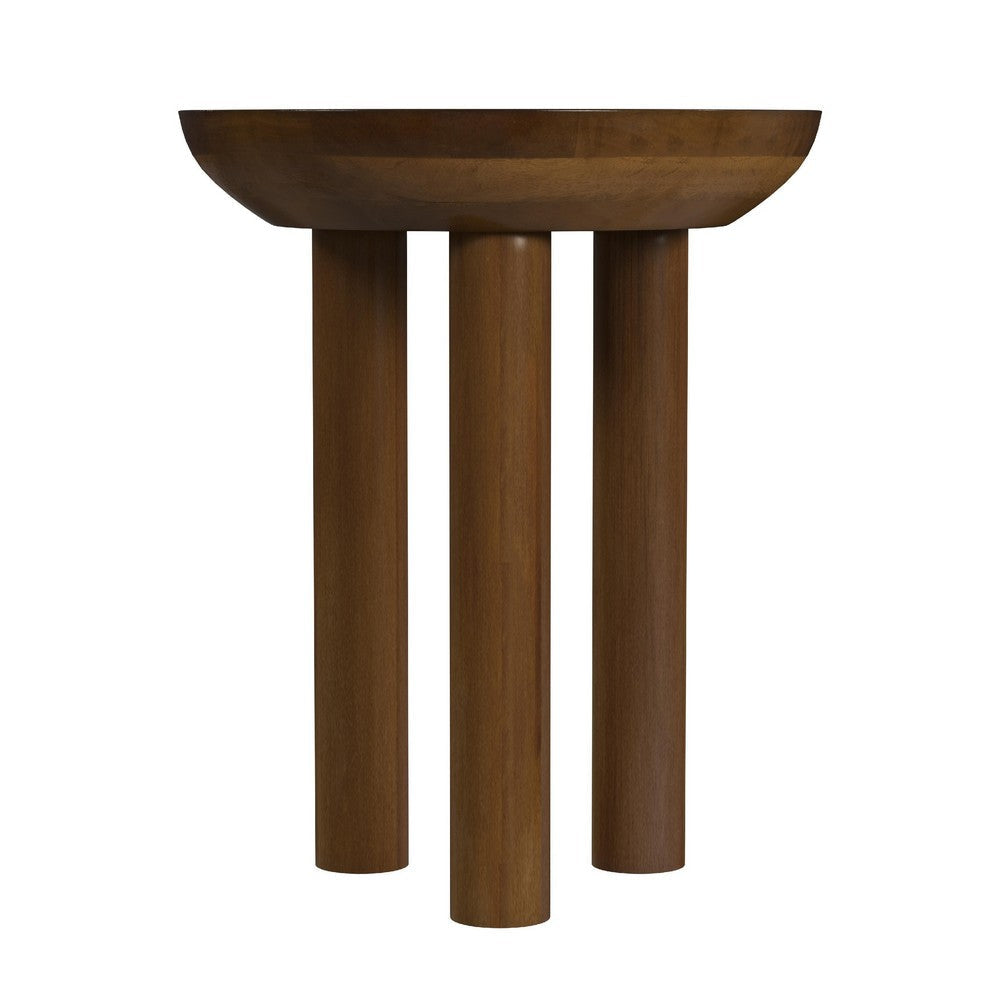 Yiro Side Table | 18’’ | Dark Brown Mango Wood | Three-Legged Design