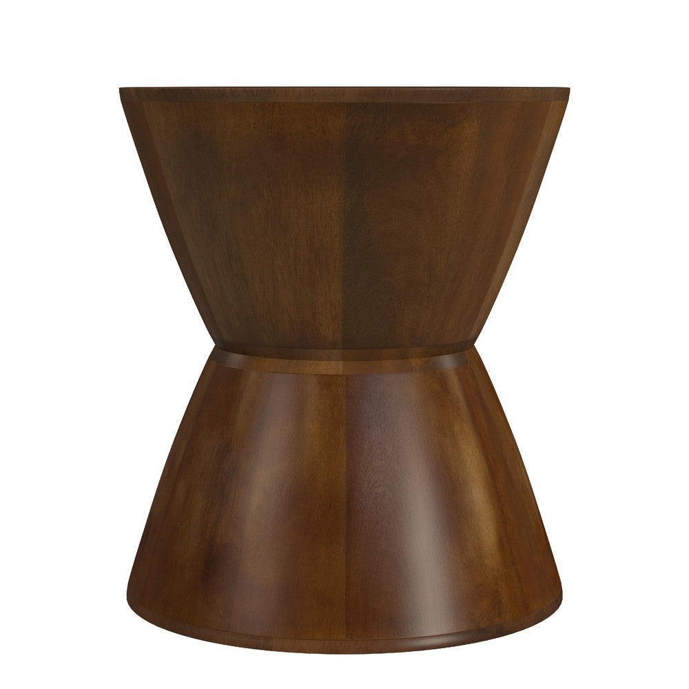 Accent Side Table | 16’’ Round Brown Mango Wood | Hourglass Design BM334120
