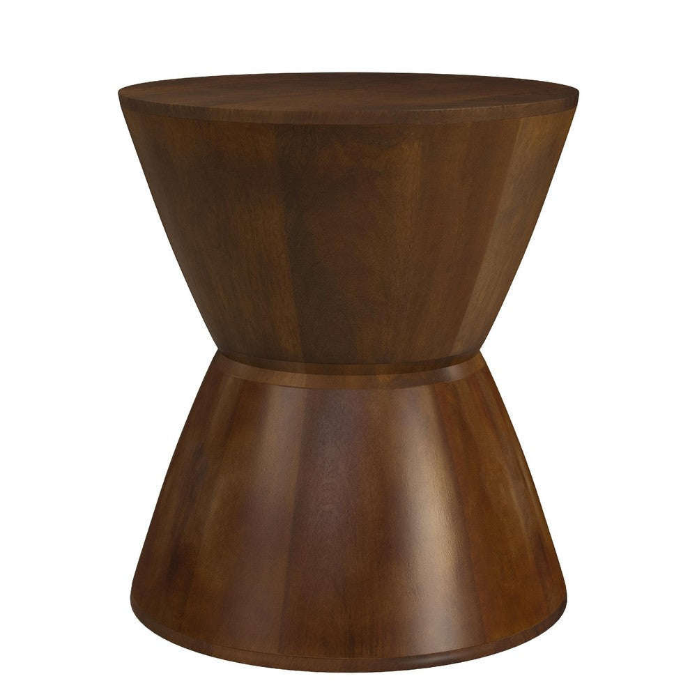 Accent Side Table | 16’’ Round Brown Mango Wood | Hourglass Design BM334120