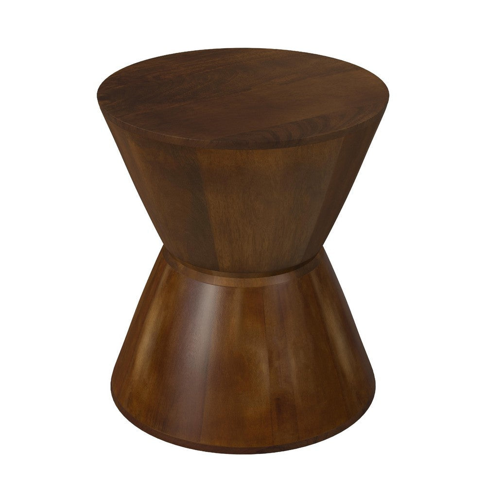 Accent Side Table | 16’’ Round Brown Mango Wood | Hourglass Design BM334120