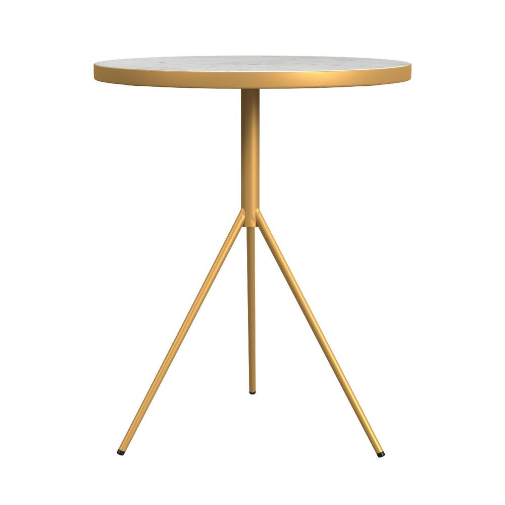 Side Table | Gold Metal Tripod Base and 18’’ Round White Marble Top BM334123