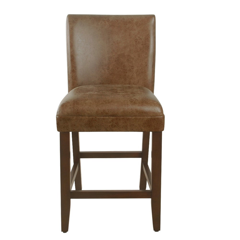 Accent Counter Stool Chair | Brown Wood Frame and Faux Leather Seat BM334124