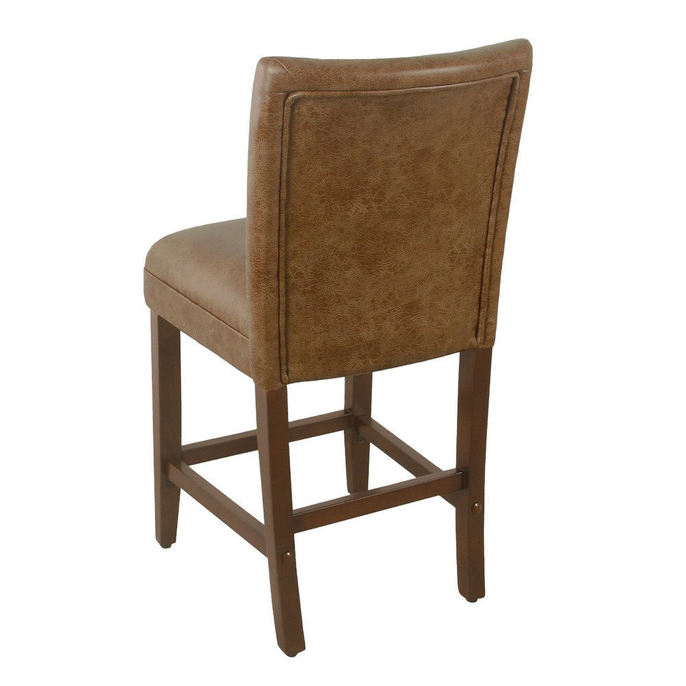 Accent Counter Stool Chair | Brown Wood Frame and Faux Leather Seat BM334124