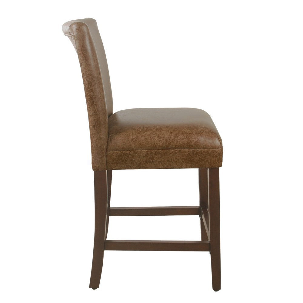 Accent Counter Stool Chair | Brown Wood Frame and Faux Leather Seat BM334124