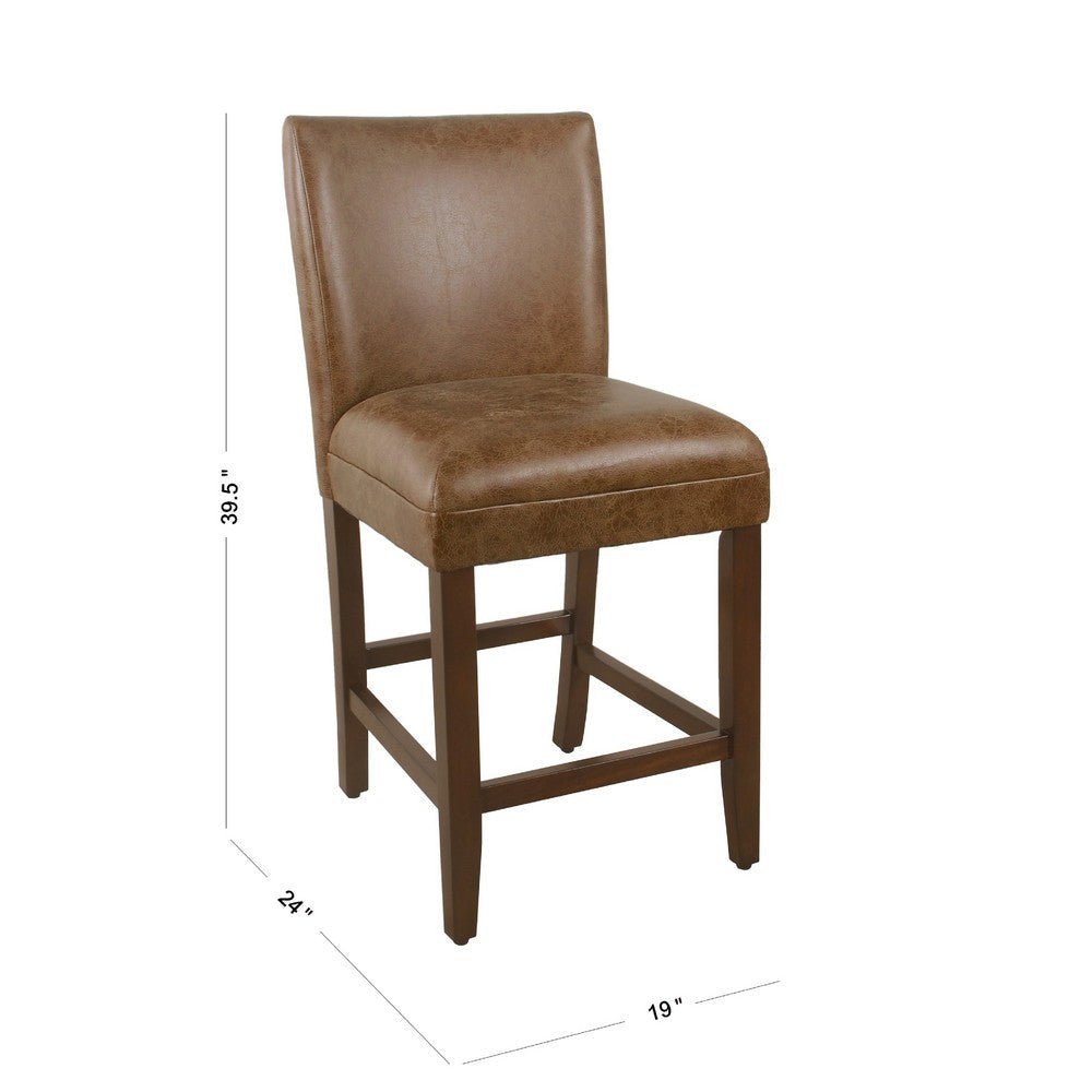 Accent Counter Stool Chair | Brown Wood Frame and Faux Leather Seat BM334124