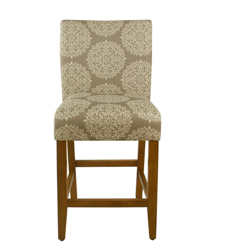 Mono Counter Stool Chair | Cream Polyester w Medallion Print | Brown BM334125