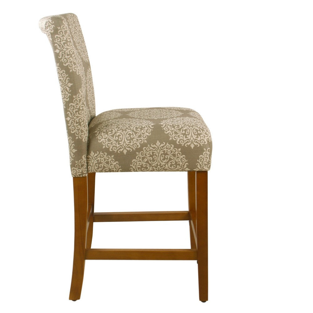 Mono Counter Stool Chair | Cream Polyester w Medallion Print | Brown BM334125