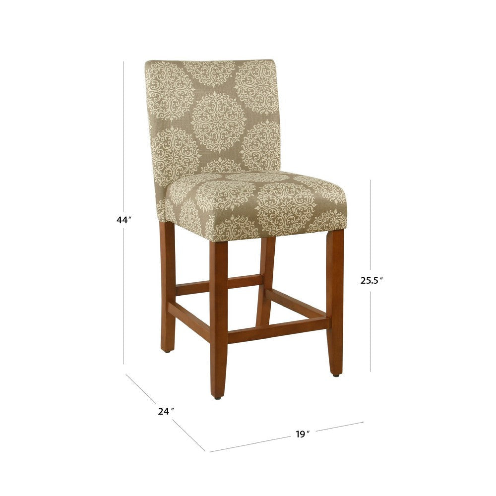 Mono Counter Stool Chair | Cream Polyester w Medallion Print | Brown BM334125