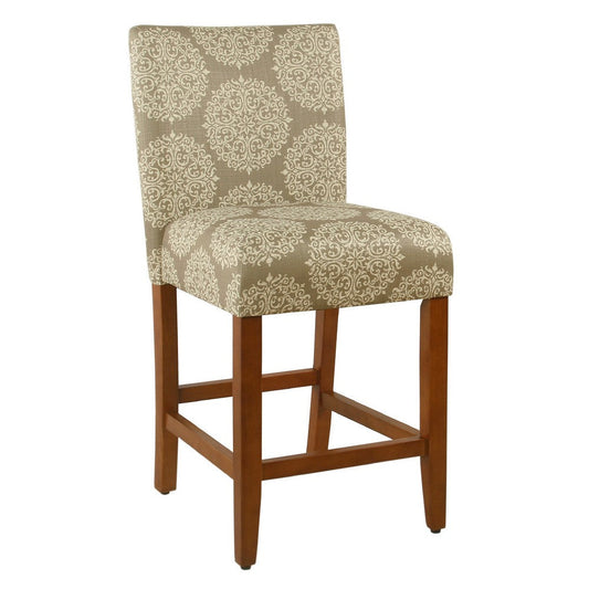 Mono Counter Stool Chair | Cream Polyester w Medallion Print | Brown