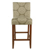 Mono Barstool Chair | Cream Polyester w Medallion Print | Brown Wood BM334126