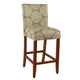 Mono Barstool Chair | Cream Polyester w Medallion Print | Brown Wood