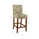 Mono Barstool Chair | Cream Polyester w Medallion Print | Brown Wood BM334126
