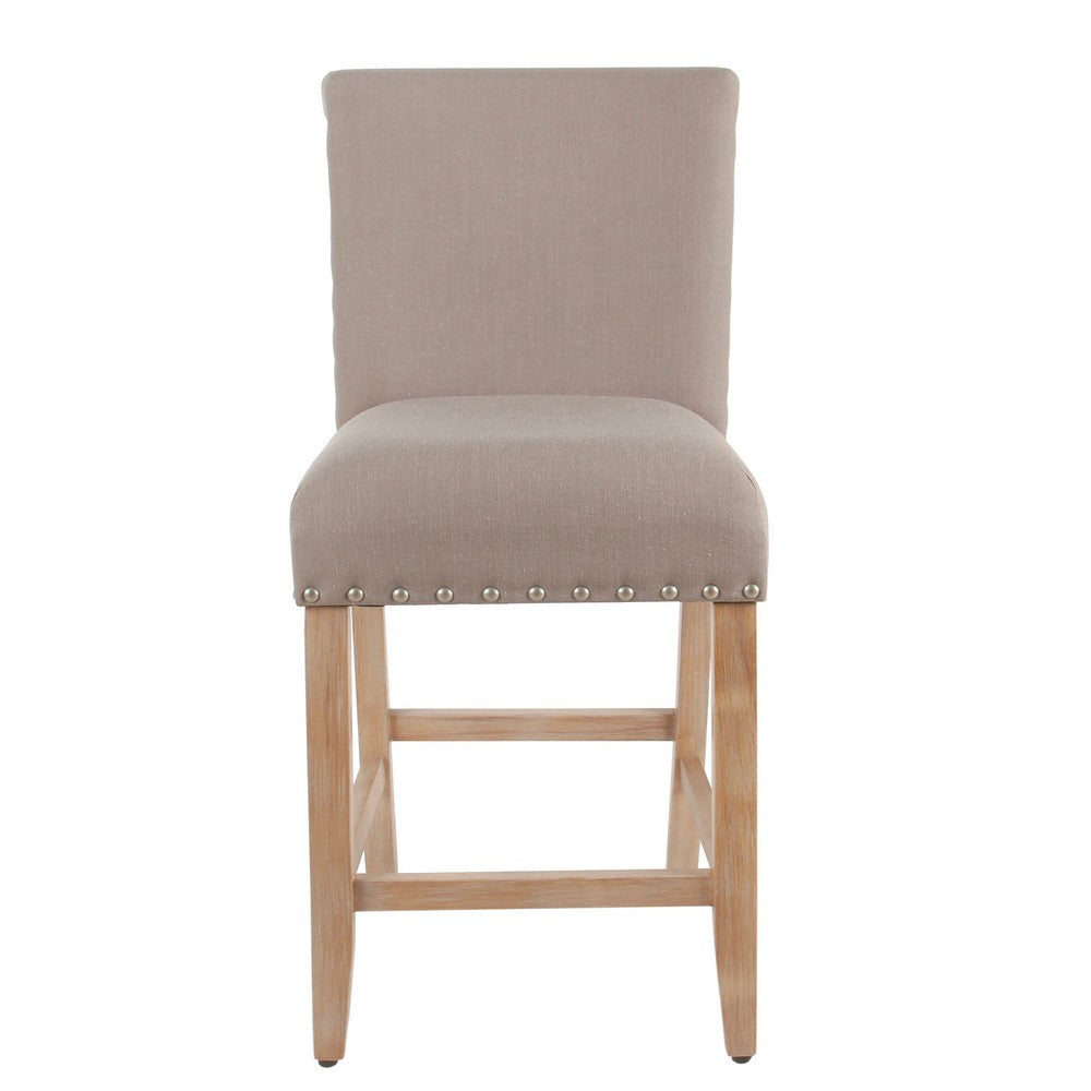 Siem Counter Stool Chair | Tan Brown Woven Fabric Seat | Nailhead Trim BM334127