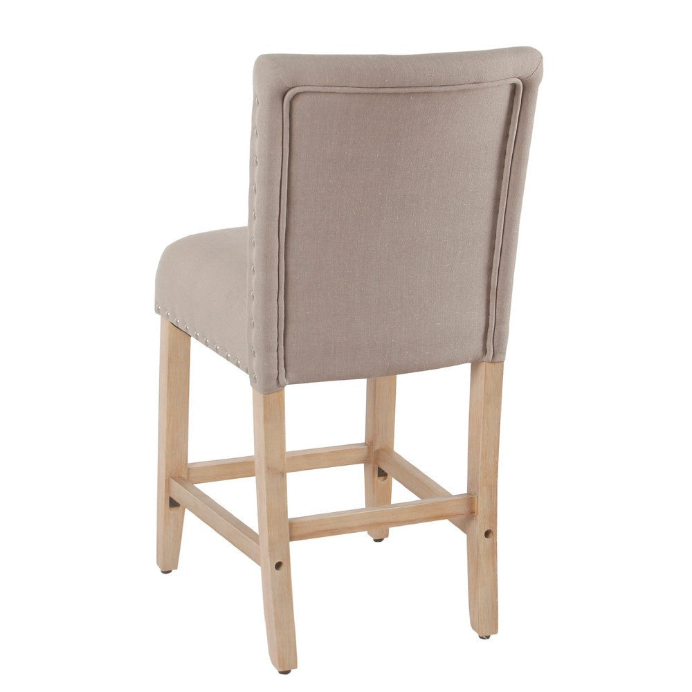 Siem Counter Stool Chair | Tan Brown Woven Fabric Seat | Nailhead Trim BM334127