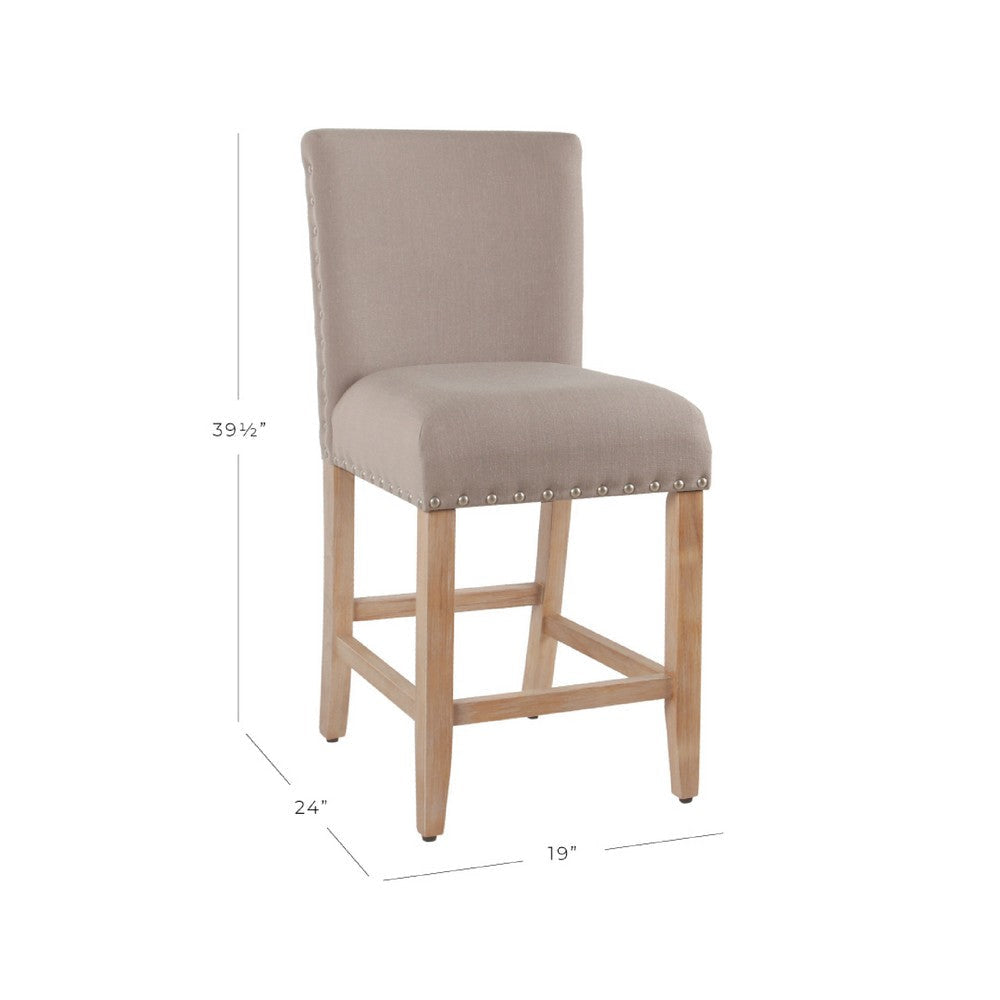 Siem Counter Stool Chair | Tan Brown Woven Fabric Seat | Nailhead Trim BM334127