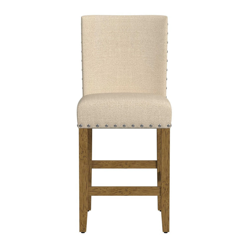 Siem Counter Stool Chair | Brown Beige Polyester Seat | Nailhead Trim BM334128
