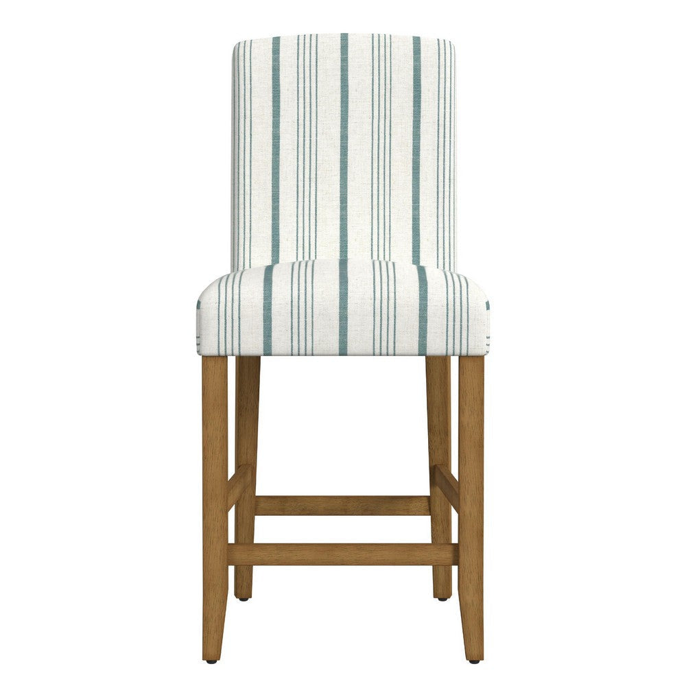 Pior Counter Stool Chair | Blue and White Stripe | Brown Wood Legs BM334129